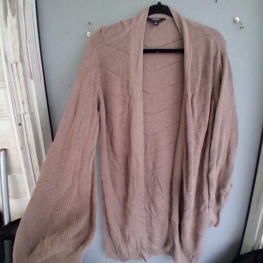 Simply Vera Vera Wang Mocha Chevron Pointelle Open Front Longline Cardigan M